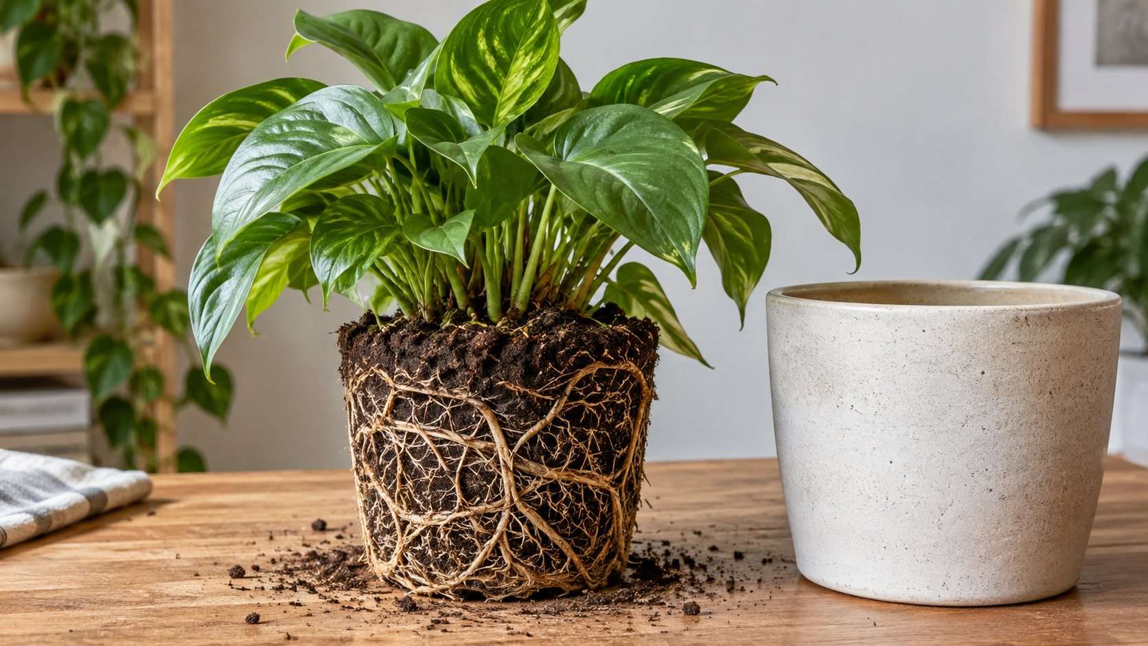 Cepellón de planta de interior fuera del recipiente